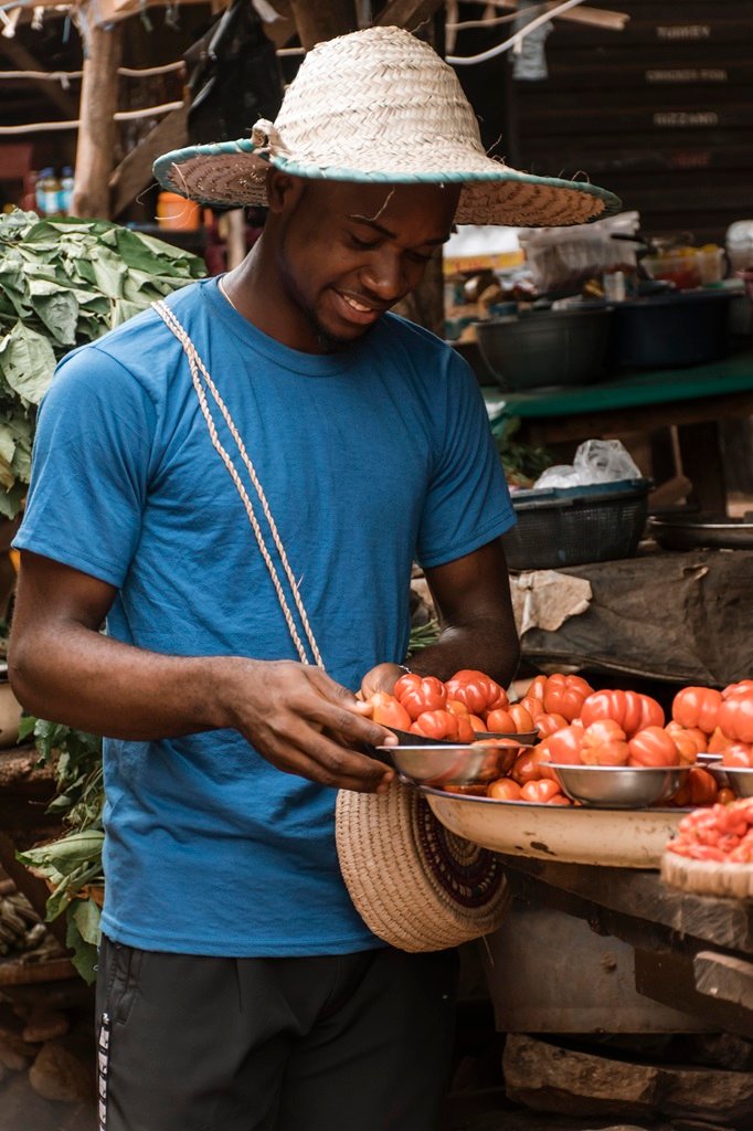 smiley man with vegetables